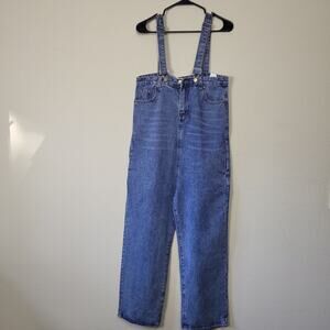 New.S Womens Blue Regular Fit Denim Straight Jeans With Suspender Size‎ S